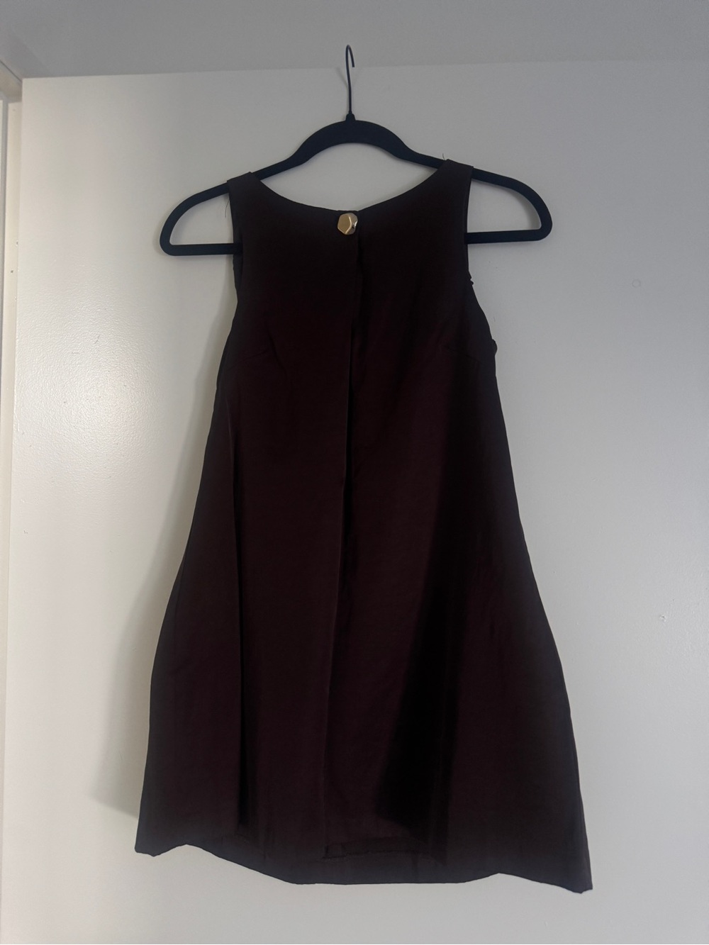 H&M Dark Brown Sleeveless Mini Dress with Gold Button